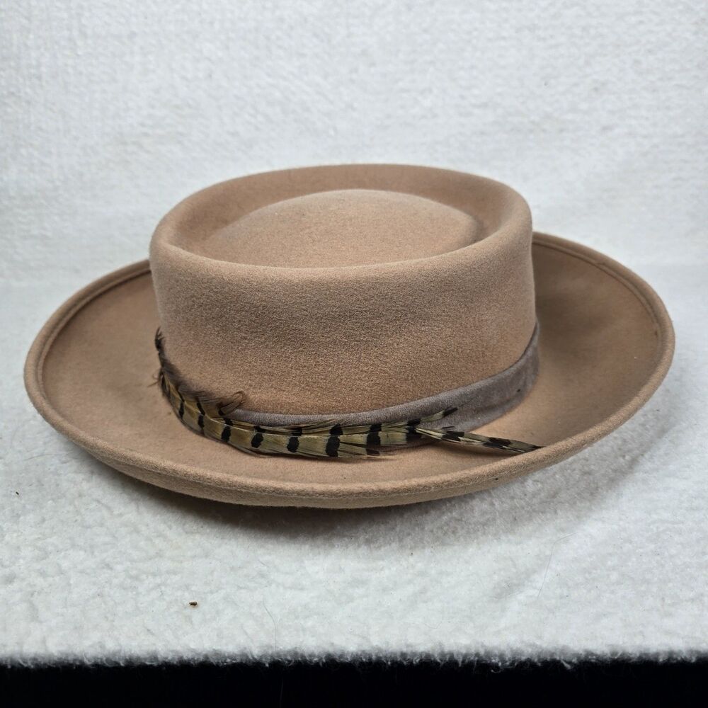 Bollman Hat Co USA 100 % Wool Doeskin Felt Black Pork Pie Hat Cap - Picture 3 of 6